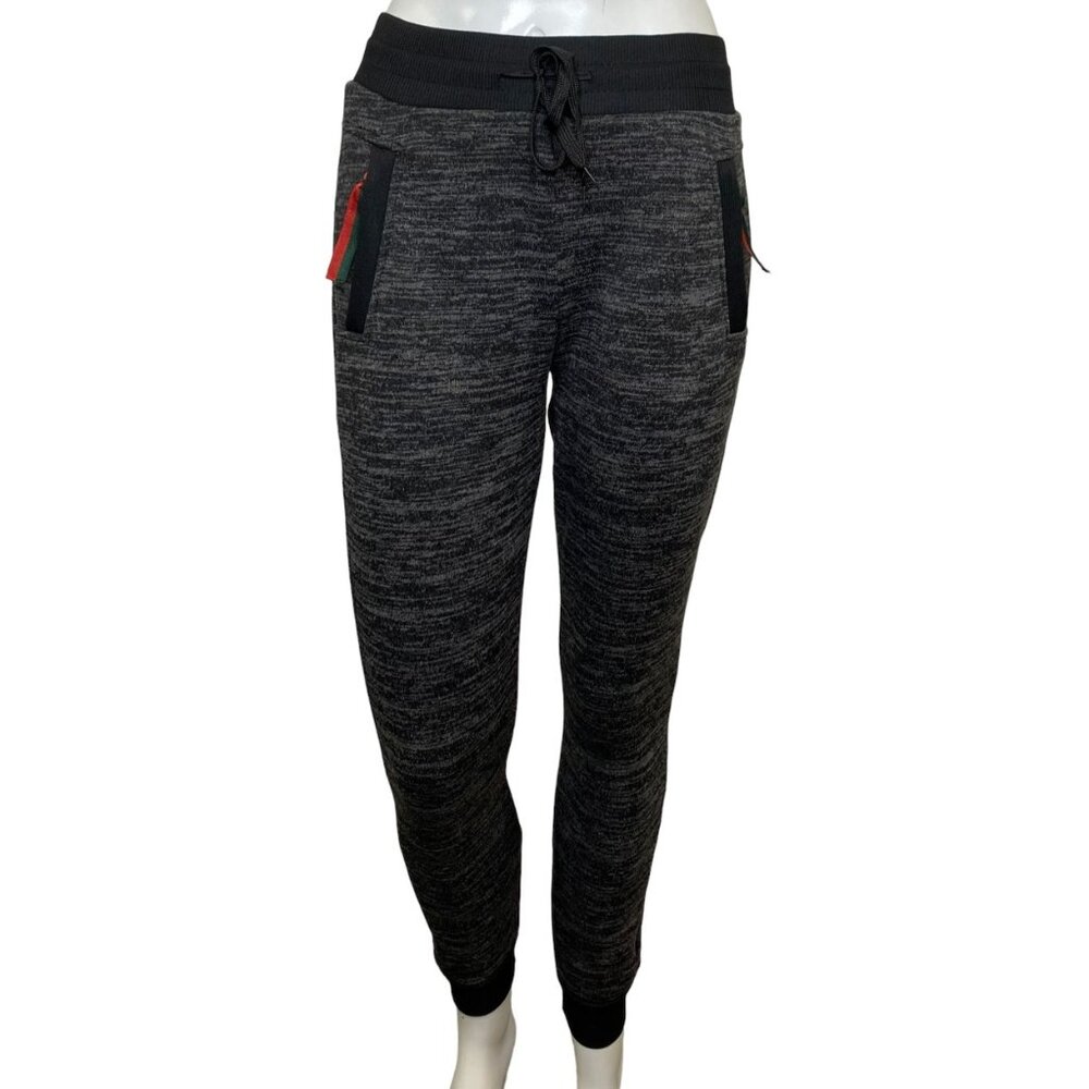 Yi Tong Plush Lined Drawstring Waist Joggers Black Grey Size S/M NWT